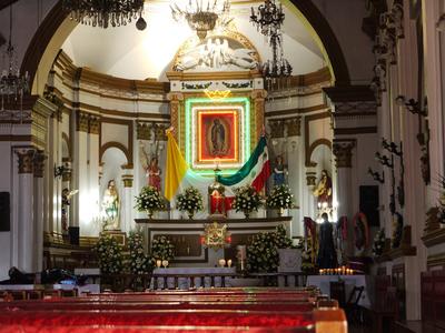 Temple del Cerrito. First time we&#39;ve seen neon tubes used as church decorations. Surprisingly, it kinda works