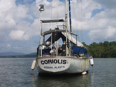 The good ship Coriolis moored on the Rio Dulce