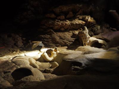 ATM cave. Maya pottery and artifacts are scattered everywhere, visitors walk around trying not to break anything.