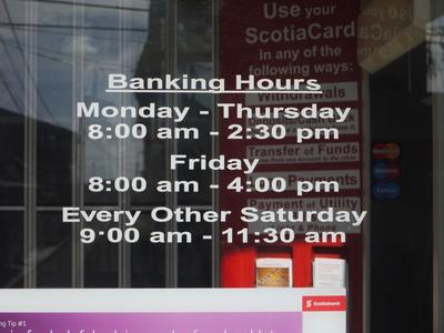 Pop quiz: will the Scotiabank branch be open this Saturday, or not?