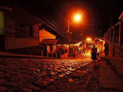 Cobbled streets of Copán by night