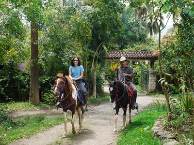 Riding back into the farmhouse for a huge midday feast