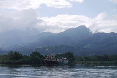 Ferry dock at La Ceiba. Nombre de Dios range in the background