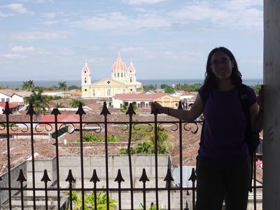 The cathedral from La Merced, Granada. Lago de Nicaragua in the background.