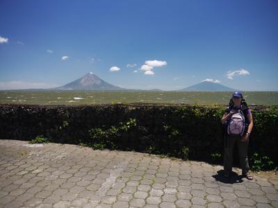 Isla de Ometepe, view from the ferry terminal in San Jorge. Volcan Concepcion on the left, Maderas on the right. The name Ometepe means 'two hills'.