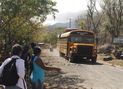 The bus arrives at Santa Cruz, Isla de Ometepe