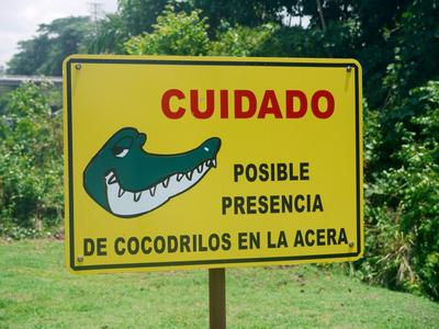 'Danger - possible presence of crocodiles on the sidewalk'. Thanks for the heads-up.