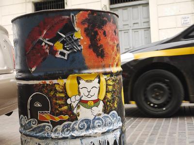 Decorated garbage cans. Actually, any trash can is a welcome sight in Central America.