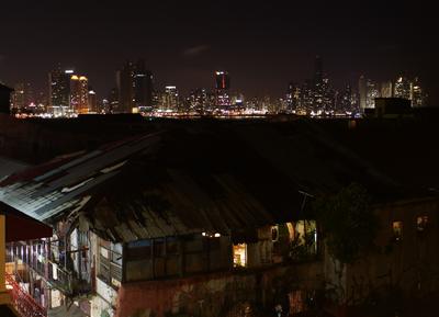 Nighttime view of the banking district, from the patio at Magnolia Inn, Casco Viejo