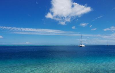 Huahine lagoon, with Raiatea on the horizon