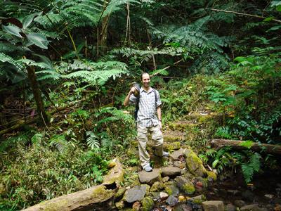 Walking to Three Coconut Trees pass. Hiking in the tropics is sweaty business