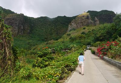 It looked like it might rain, so we left the car on the coast road and walked up the steep path to the tropical garden. It was sweaty work. 'Whose idea was this again?'