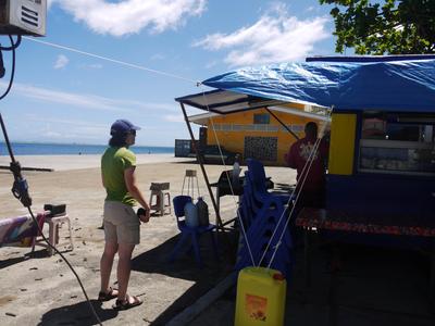 We went to check out the celebrated roulottes (food trucks). This one wasn't terribly impressive - it took forever to get the guy's attention, and he messed up our order. But at least it didn't make us sick :P