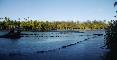 The fish weirs at the mouth of lake Fauna Nui, centuries-old fish traps that are still in use today