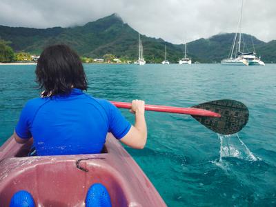 Kayaking on the reef near Fare. Check out the PCB design of the paddle. It's not a real PCB.