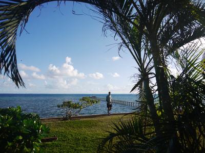 View from our room at the Tautiare Village. The pension has four (huge) rooms. A dining room/lounge was built last year. A kitchen is in the works, for now they use the family home kitchen to prepare meals.