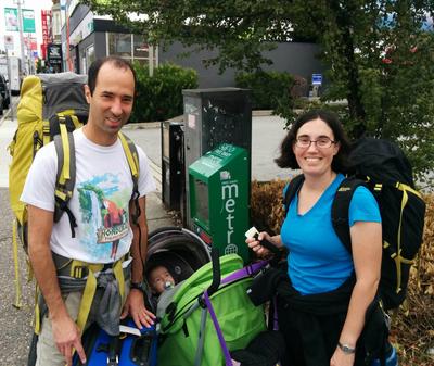 The journey begins at the 84 bus stop on 4th Ave and Burrard. We have never packed this much for a trip, and maybe never will again.There's a full size suitcase, two Cragalot backpacks, a 30L day pack, Onya Side 'diaper bag', Guzzie+Gus stroller, and a Graco car seat. Oh, and Adam, who gets a bit heavier to carry every day..