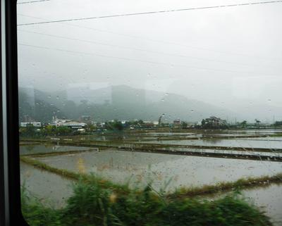 A rainy east coast train ride scene