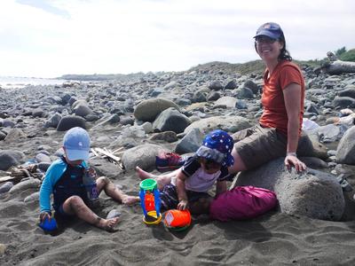 We happened on a family of German visitors with a boy around Adam's age, and spent a few hours on the beach together. They were better equipped in terms of beach toys (but we had an advantage in drinking water..)