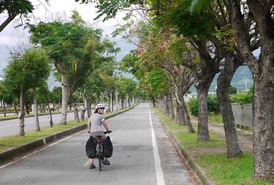 Riding into Taitung on a very civilized separated bike trail. We spent about three hours total in Taitung - just long enough to find the train station, claim the backpacks we'd sent ahead, return the rental bikes to the Giant store, eat a quick lunch, and board the train back to Hualien.