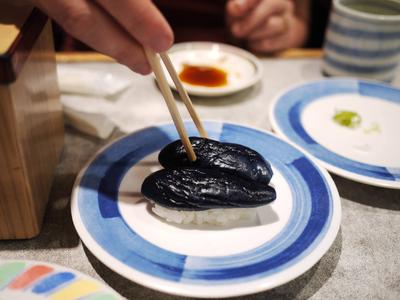 Second order of business: conveyor belt sushi.