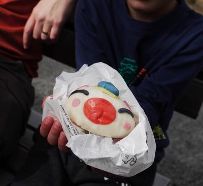 Steamed buns (known as "sfog" or "sponge" in our house) are Adam's favourite food. These ones with the cartoon pig were a huge hit.