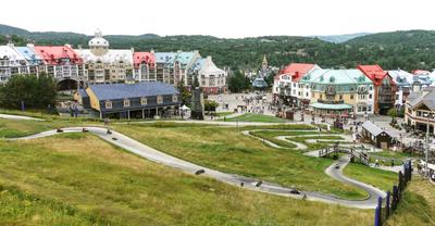 Mont-Tremblant village. The landing of the ski area becomes a luge track in summer.