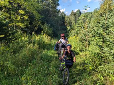 When Google Maps leads you astray. This was marked as a bike route, but not only was it more of a bike "portage", it was also very lightly travelled and therefore overgrown. We made it out, but it was sweaty work.