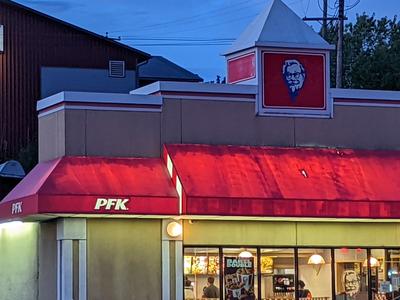 I thought this was amusing - not even Colonel Sanders is exempt from Quebec's French language signage laws.