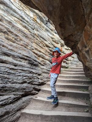 Athabasca falls. The water diverted, and left behind interesting nooks to explore.