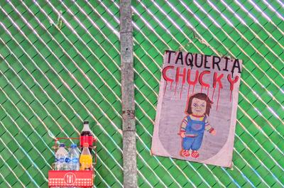 Taqueria Chucky, Akumal. Great food, questionable decor... Culinary wish list item #4 was salbutes, a local dish served on deep-fried tortillas. Weirdly, the only place we found them was at a very informal food counter outside some lady's home. They were delicious.