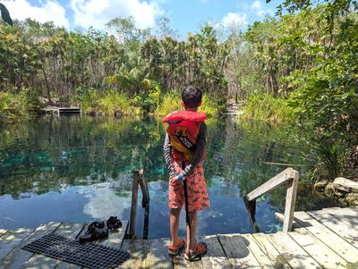 Cenote Cristal. This one is somewhat less well-known, and for me an easy favourite. Uncrowded, with a fun jump platform, lots of fish underneath and even a family of turtles!