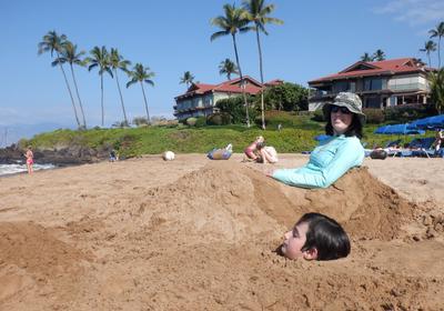 Sand play at Polo beach, post-canoe